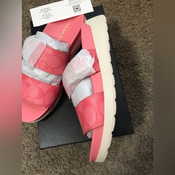 Coach Gwen Pink Lemonade Two Strap Buckle Slide Sandals Size 7-8 - Picture 7 of 13